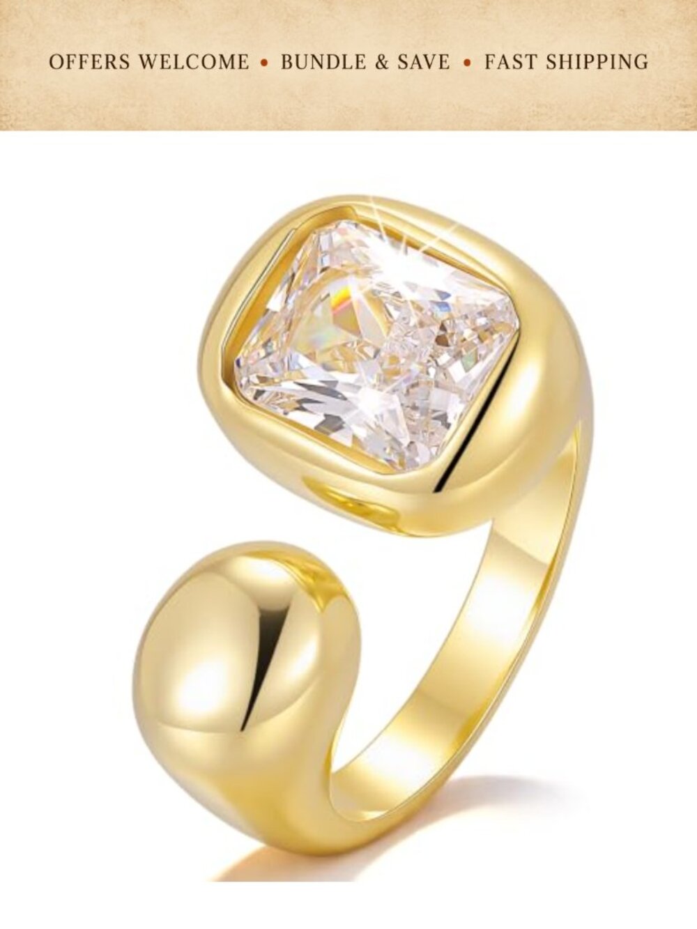 14K Gold-Plated Brass Open Ring, Comfortable Fit, Anniversary Gift